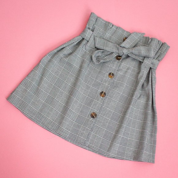 Dresses & Skirts - Plaid Paper Bag Waist Mini-Skirt